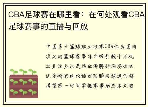 CBA足球赛在哪里看：在何处观看CBA足球赛事的直播与回放
